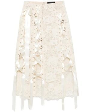 Simone Rocha Lace-Up Floral-Lace Midi Skirt - White
