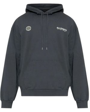 AllSaints Globe-Print Hoodie - Grey