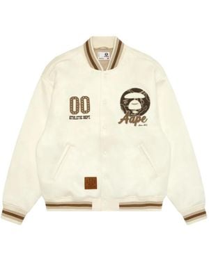 Aape By A Bathing Ape Logo-Patch Varsity Jacket - White
