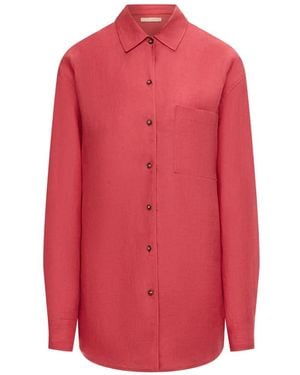 12 STOREEZ Camisa De Lino Con Bolsillo De Parche - Rosa