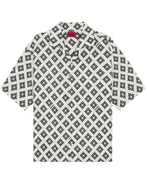 HUGO Geometric-Print Short-Sleeve Shirt - White