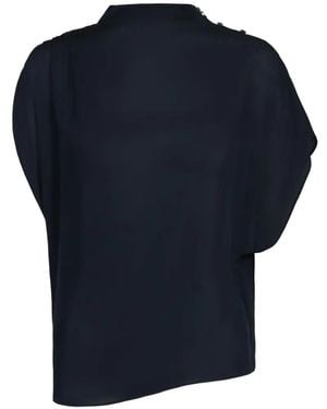 Twp Wish You Would Draped Mock-Neck Blouse - Blue
