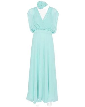 Marella Floral-Applique Draped Dress - Blue