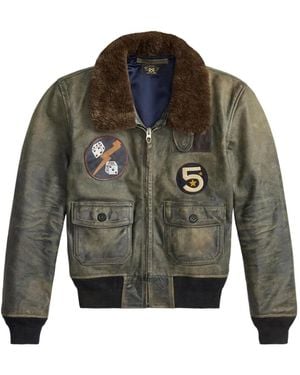 RRL Leather Bomber Jacket - Green