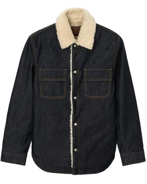 Sandro Shearling-Collar Chest-Pocket Jacket - Black