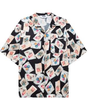 MSGM Chemise À Imprimé Graphique Et Col Cubain - Blanc