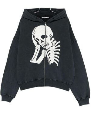 Palm Angels Skeleton-Print Zip-Up Hoodie - Black