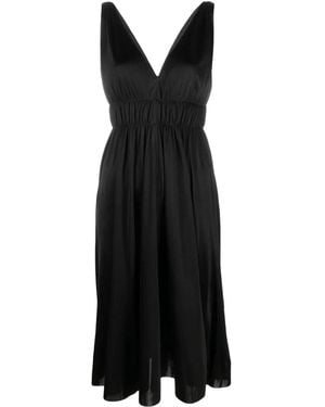 P.A.R.O.S.H. Smocked-Detail V-Neck Dress - Black