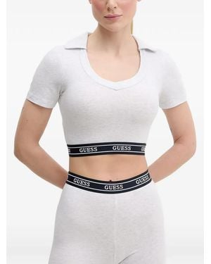 Guess Collar Crop Top - White