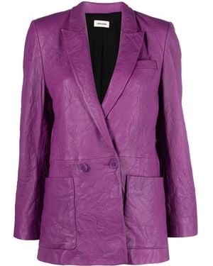 Zadig & Voltaire Visko Double-Breasted Leather Jacket - Purple