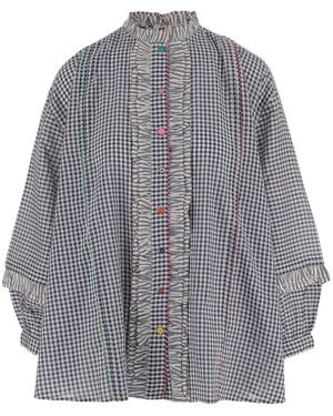 Péro Ruffled Checked Shirt - Gray