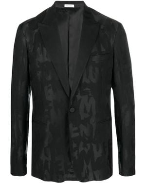 McQueen All-Over Logo-Print Blazer - Black