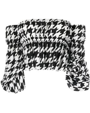Balmain Houndstooth Off-Shoulder Blouse - Black