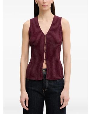Marc O' Polo Cardigan Côtelé Sans Manches À Col V - Purple
