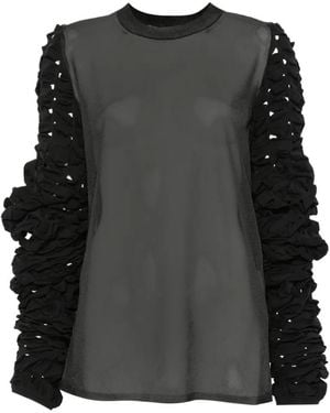 Comme des Garçons Sheer Panelled Smocked-Sleeve Sweater - Black