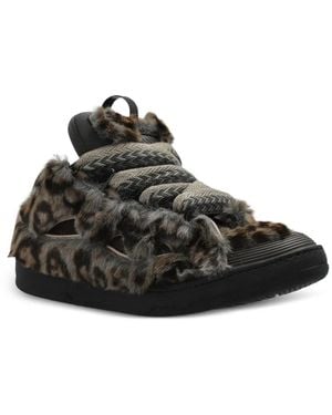 Lanvin Baskets Curb En Fourrure Artificielle - Black
