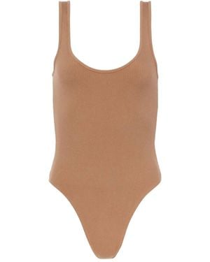 L'Agence Gerippter Nica Body mit U-Ausschnitt - Braun