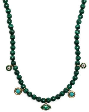 Sydney Evan 14Kt Malachite And Diamond Beaded Necklace - Metallic
