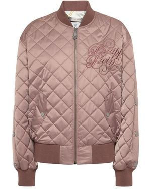 Philipp Plein Nylon Oversize Bomber Matelasse Diamond Signature - Pink