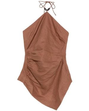 Faithfull the Brand Amaia Bead-Embellished Ruched Cami Top - Brown