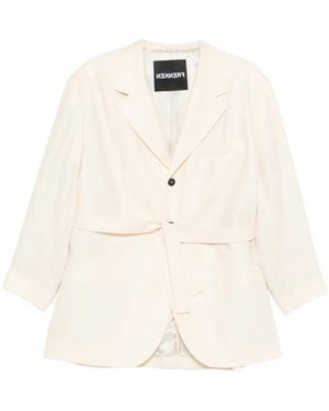 frenken Belted Notched-Lapel Blazer - Natural
