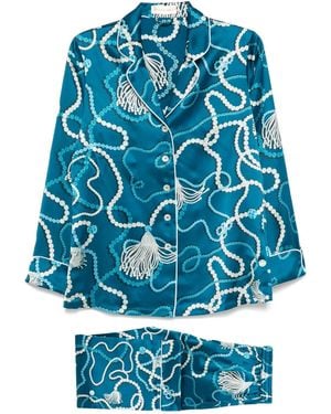 Olivia Von Halle Graphic-print Silk Pyjamas - Blue