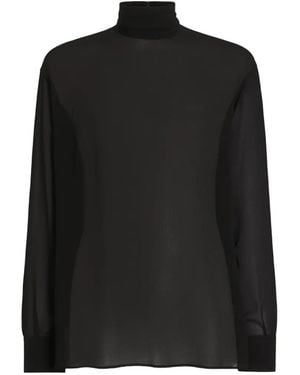 Dolce & Gabbana Loose Silk Turtleneck With Shirt Cuffs - Zwart