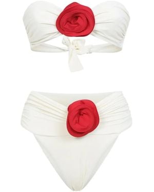 LaRevêche Derya Floral-Appliqué Ruched Bikini - White