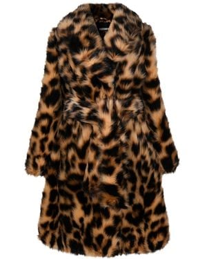 ROTATE BIRGER CHRISTENSEN Belted Leopard-print Faux-fur Coat - Black