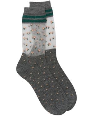 ANT45 Peng Short Floral-Print Sheer Socks - Grey