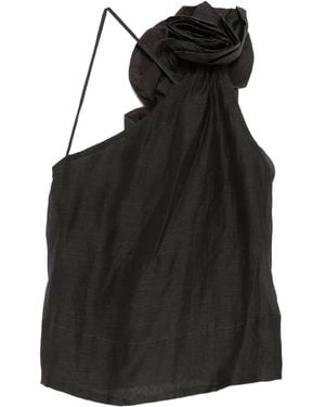 Mes Demoiselles Asymmetrische Top Verfraaid Met Rozen - Zwart