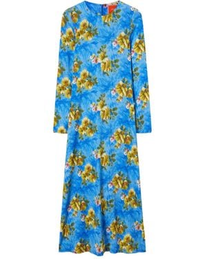 La DoubleJ Long-Sleeve Floral-Print Maxi Dress - Blue