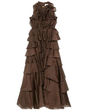 Aje. Robe Longue À Volants Superposés - Marron