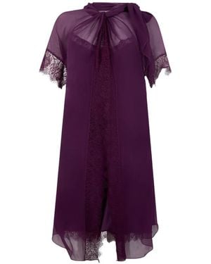 Alberta Ferretti Lace-Trim Silk Midi Dress - Purple