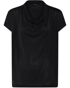 Bruuns Bazaar Katkabbginae Draped-Neck Short-Sleeve Blouse - Black