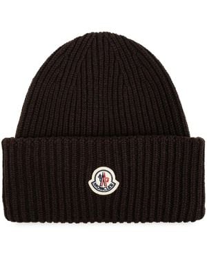 Moncler ロゴパッチ ビーニー - ブラック