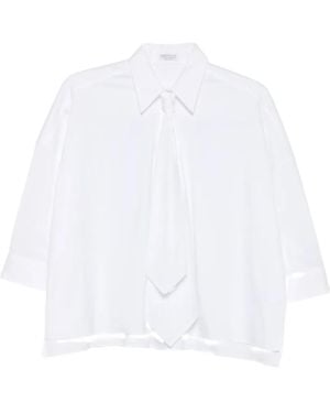 Brunello Cucinelli Tie-Detail Three-Quarter Sleeve Shirt - White