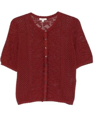 Yerse Perforated Short-Sleeved Cardigan - Red