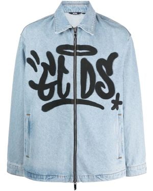 Gcds Grafitti-print Cotton Denim Jacket - Blue