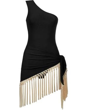 ‎Taller Marmo Yacare One-Shoulder-Badeanzug mit Fransen - Schwarz