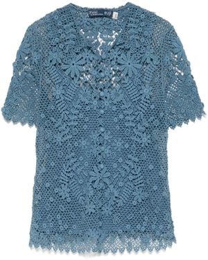 Polo Ralph Lauren Floral-Lace Cotton Blouse - Blue