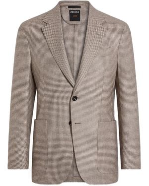 ZEGNA Houndstooth Pocketed Blazer - Brown