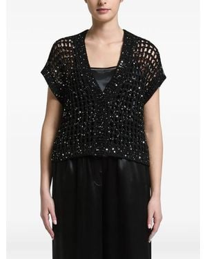 Peserico Sequin-embellished Open-knit Cardigan - Black