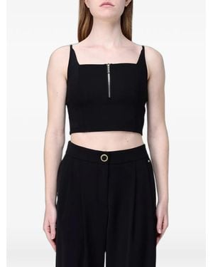 Emporio Armani Ottoman Zip-Front Cropped Top - Black