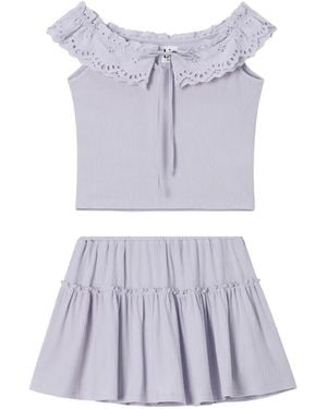 B+ AB Broderie-Anglaise Tiered Skirt Set - Purple