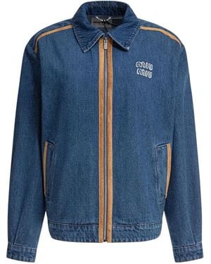 Miu Miu Denim Jacket With Embroidered Logo in Blue | Lyst UK