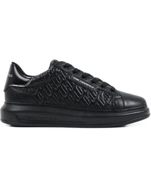 KARL LAGERFELD Kapri Monogram-Embossed Leather Sneakers - Black