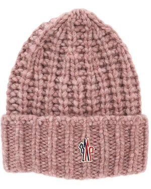 Moncler Logo-Patch Beanie Hat - Pink