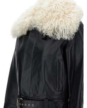 Wales Bonner Fur-collar Belted Jacket - ブラック
