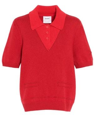 Barrie Topstitched Cashmere Polo Shirt - Red